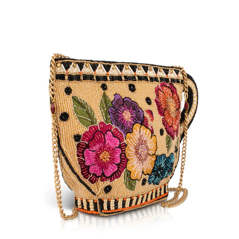 Mary Frances Tea Party Embroidered Bag Crossbody Handbag Floral Beige Purse NEW