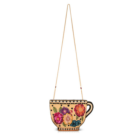 Mary Frances Tea Party Embroidered Bag Crossbody Handbag Floral Beige Purse NEW