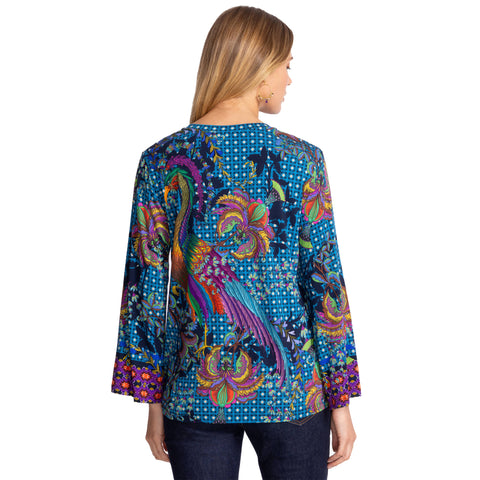 Johnny Was Janie Favorite Thalassa Kimono Peacock Floral Tee Shirt Blue Top NEW