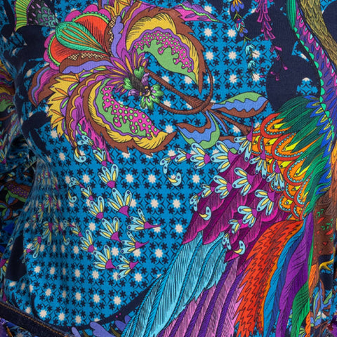 Johnny Was Janie Favorite Thalassa Kimono Peacock Floral Tee Shirt Blue Top NEW