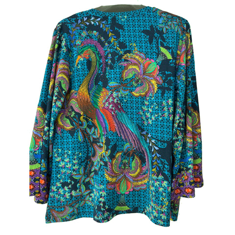 Johnny Was Janie Favorite Thalassa Kimono Peacock Floral Tee Shirt Blue Top NEW