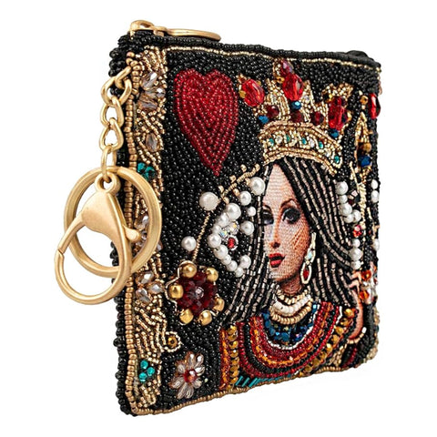 Mary Frances The Queen Coin Purse Zip Red Jeweled Crown Key Ring Black Bag NEW