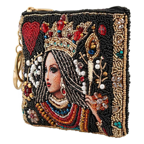 Mary Frances The Queen Coin Purse Zip Red Jeweled Crown Key Ring Black Bag NEW