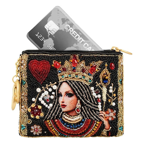 Mary Frances The Queen Coin Purse Zip Red Jeweled Crown Key Ring Black Bag NEW