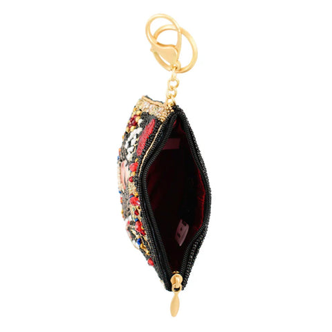 Mary Frances The Queen Coin Purse Zip Red Jeweled Crown Key Ring Black Bag NEW