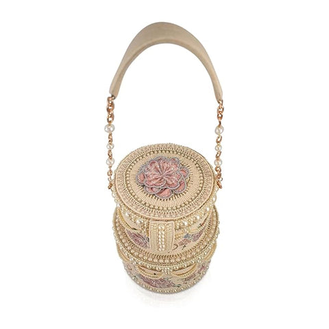 Mary Frances Top This Wedding Cake Beaded Bag Pink Floral Handbag Beige Purse NEW