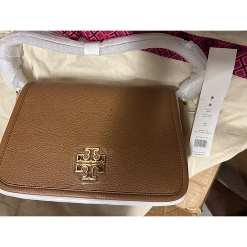 Tory Burch Britten Bark Womens Crossbody Bag Leather Handbag Brown Purse NEW