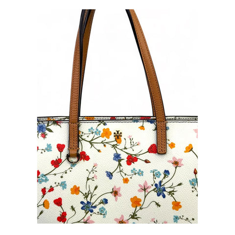 Tory Burch Kerrington Delphi Floral Tote Bag Zip Ivory Shoulder Handbag Purse NEW