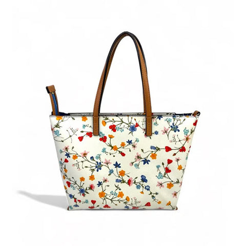 Tory Burch Kerrington Delphi Floral Tote Bag Zip Ivory Shoulder Handbag Purse NEW