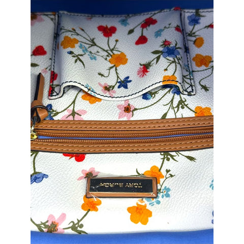 Tory Burch Kerrington Delphi Floral Tote Bag Zip Ivory Shoulder Handbag Purse NEW