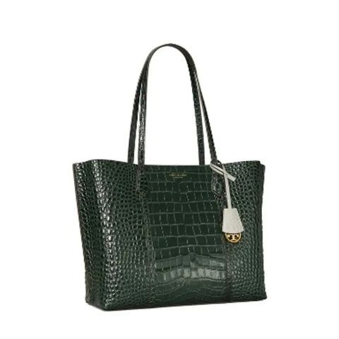 Tory Burch Perry Deep Kelp Leather Tote Triple Compartment Bag Handbag Green NEW