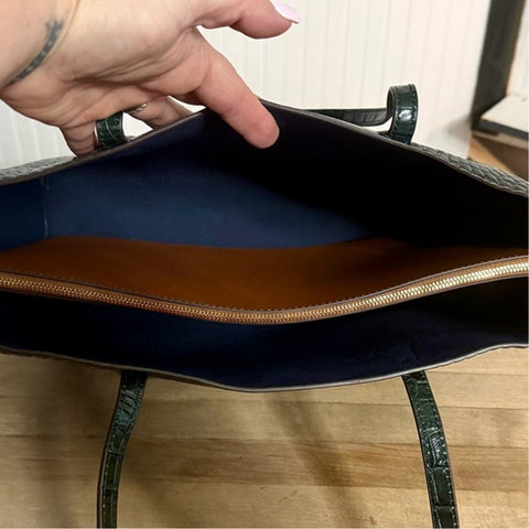 Tory Burch Perry Deep Kelp Leather Tote Triple Compartment Bag Handbag Green NEW