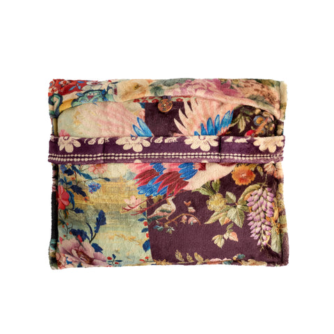 Johnny Was Fabiana Travel Blanket Reversible Floral Home Lounge Brown Beige NEW