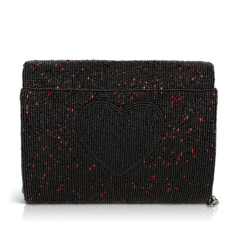 Mary Frances True Love Beaded Red Heart On Black Bag Crossbody Handbag Purse NEW