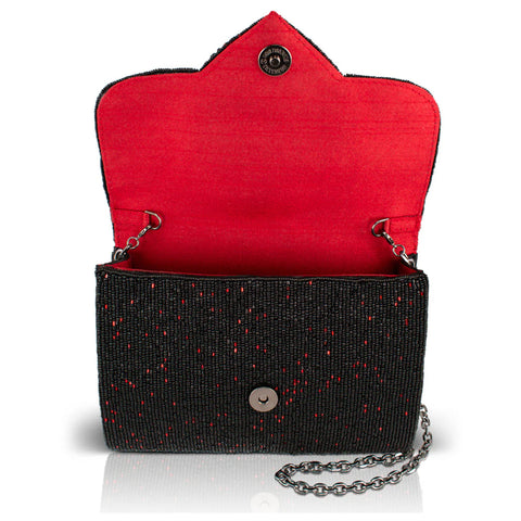 Mary Frances True Love Beaded Red Heart On Black Bag Crossbody Handbag Purse NEW