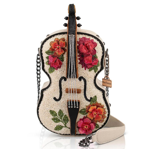 Mary Frances In Tune Ivory Pink Floral 3D Violin Handbag Crossbody Bag Purse NEW