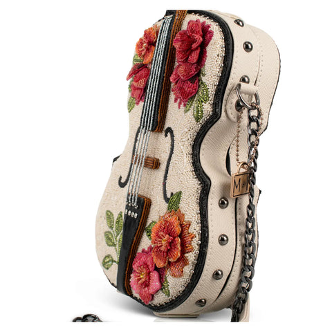 Mary Frances In Tune Ivory Pink Floral 3D Violin Handbag Crossbody Bag Purse NEW