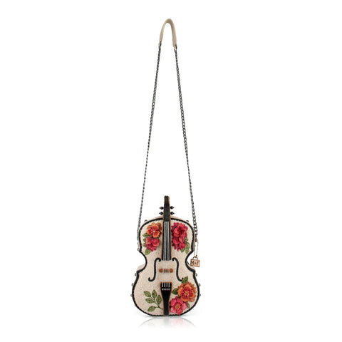 Mary Frances In Tune Ivory Pink Floral 3D Violin Handbag Crossbody Bag Purse NEW
