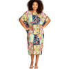 Johnny Was Long Rayon Japer Cocoon Boat Kaftan Lace Flared Dress Yellow Blue XL NEW