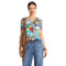 Johnny Was Janie Favorite Christy Short Sleeve V Neck Swing Tee Floral Shirt Green Blue Top NEW