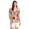 Johnny Was Janie Favorite Emily V Puff Tee Shirt Swing Pink Cream Floral Top NEW