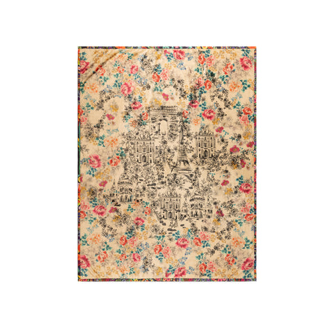 Johnny Was Laville Travel Blanket Cozy Reversible Floral Home Lounge Beige Black NEW