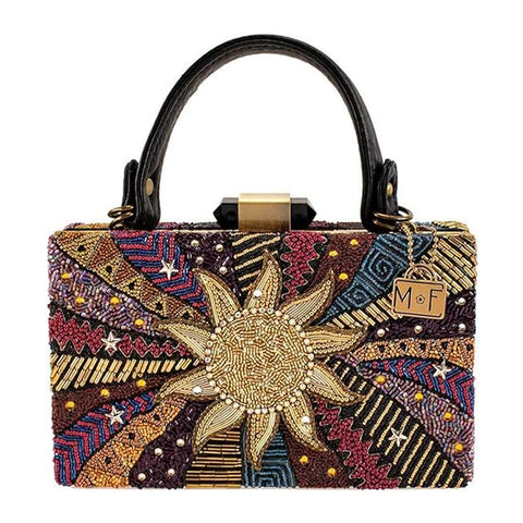 Mary Frances Eclipse Sunshine Beaded Handbag Sun Top Handle Bag Gold Purse NEW