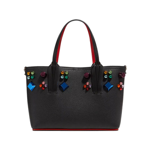 Christian Louboutin Cabata Mini Spike Leather Tote Bag Black Red Handbag NEW