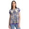Johnny Was Janie Favorite Ruta Crew Short Draped Tee Shirt White Blue Top NEW