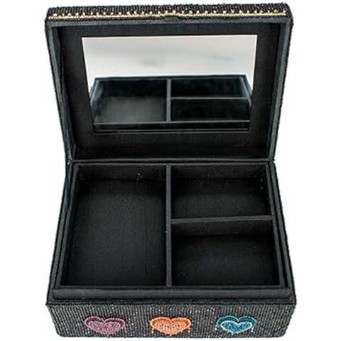 Mary Frances Love All Around Glass Beaded Black Geometric Box Blue Red Hearts NEW
