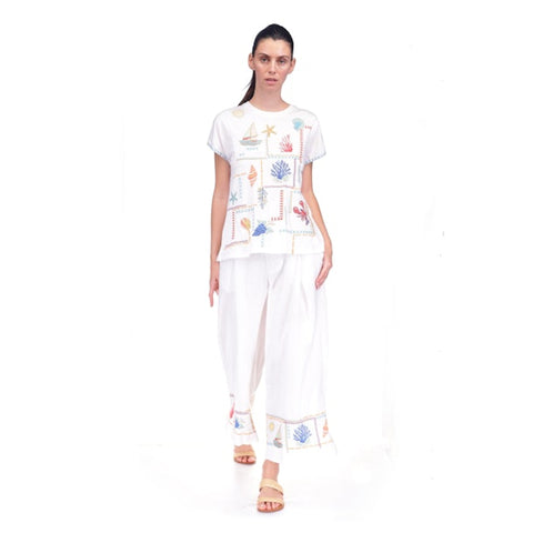 Johnny Was Amalfi Boxy Square Tee Shirt Cotton Embroidery Swing White Top NEW