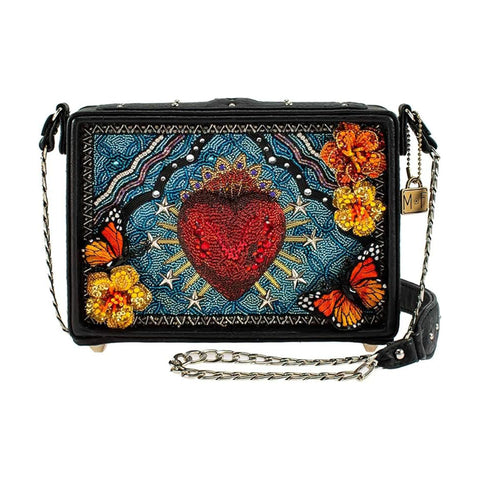 Mary Frances Day of the Dead Crossbody Beaded Handbag Embroidered Heart Bag Purse Blue NEW