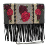 Mary Frances Western Rose Beaded Bag Embroidered Handbag Leather Purse Black NEW