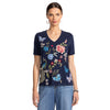 Johnny Was Nicolette V Neck Short Sleeve Tee Cotton Shirt Floral Embroidery Top Black NEW