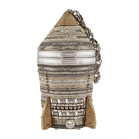 Mary Frances Blasted 3D Rocket Beaded Magnetic Handbag Purse Space Silver Bag NEW