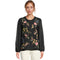 Johnny Was Sophie Mixed Media Tee Knit Floral Embroidery Shirt Swing Top Black NEW
