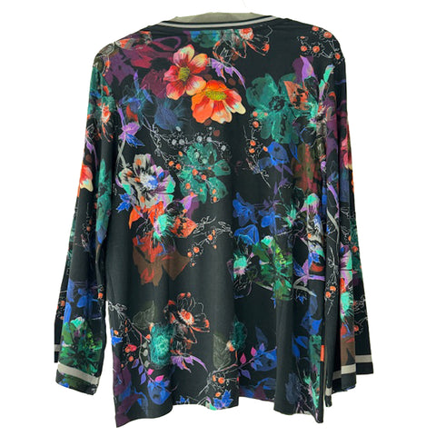 Johnny Was Janie Favorite V Kimono Midnight Tee Swing Floral Shirt Black Top Small NEW