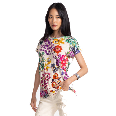 Johnny Was Janie Favorite Evalon Dolman Tee Swing Shirt Floral Top Cream NEW