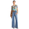Johnny Was Janie Favorite Christy Short Sleeve V Neck Swing Tee Floral Shirt Green Blue Top NEW