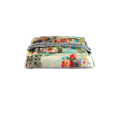 Johnny Was Christy Travel Blanket Cozy Reversible Floral City Lounge Green Blue NEW
