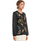 Johnny Was Sophie Mixed Media Tee Knit Floral Embroidery Shirt Swing Top Black NEW
