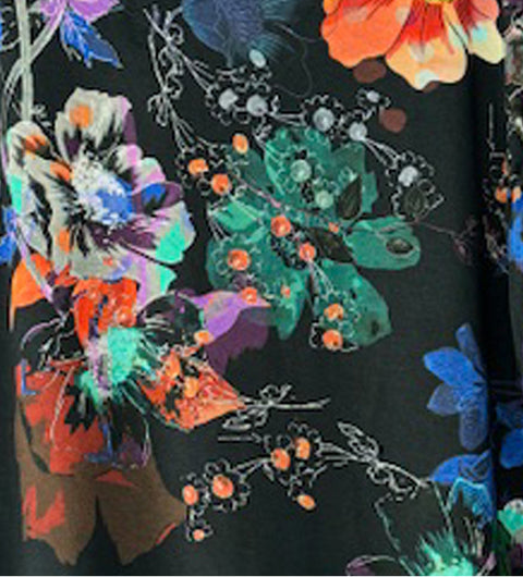 Johnny Was Janie Favorite V Kimono Midnight Tee Swing Floral Shirt Black Top Small NEW