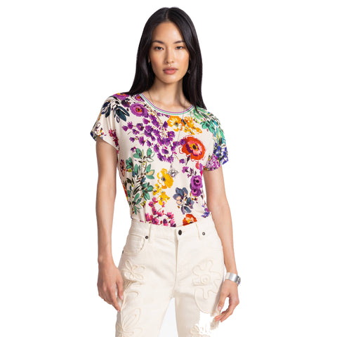Johnny Was Janie Favorite Evalon Dolman Tee Swing Shirt Floral Top Cream NEW