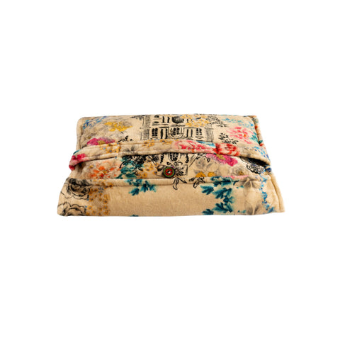 Johnny Was Laville Travel Blanket Cozy Reversible Floral Home Lounge Beige Black NEW