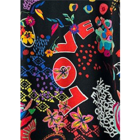 Johnny Was Janie Favorite Jenny Love Short Crew Floral Tee Shirt Black Top NEW