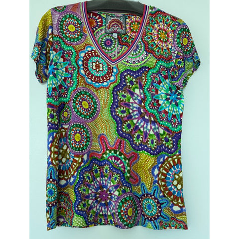 Johnny Was Janie Favorite Napper V Short Tee Naperron Shirt Green Blue Top NEW