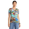 Johnny Was Janie Favorite Christy Short Sleeve V Neck Swing Tee Floral Shirt Green Blue Top NEW