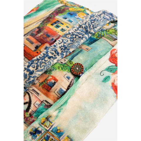 Johnny Was Christy Travel Blanket Cozy Reversible Floral City Lounge Green Blue NEW