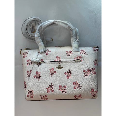 Coach Prairie Satchel Chalk Pink Flower Bow Print Zip Bag Handbag Purse NEW