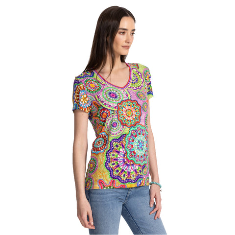 Johnny Was Janie Favorite Napper V Short Tee Naperron Shirt Green Blue Top NEW